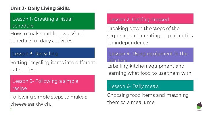 Unit 3 - Daily Living Skills Lesson 1 - Creating a visual schedule How