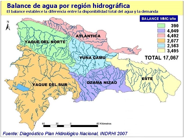 Balance de agua por región hidrográfica El balance establece la diferencia entre la disponibilidad