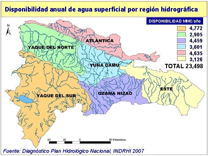 Disponibilidad anual de agua superficial por región hidrográfica DISPONIBILIDAD MMC/año 4, 772 2, 905