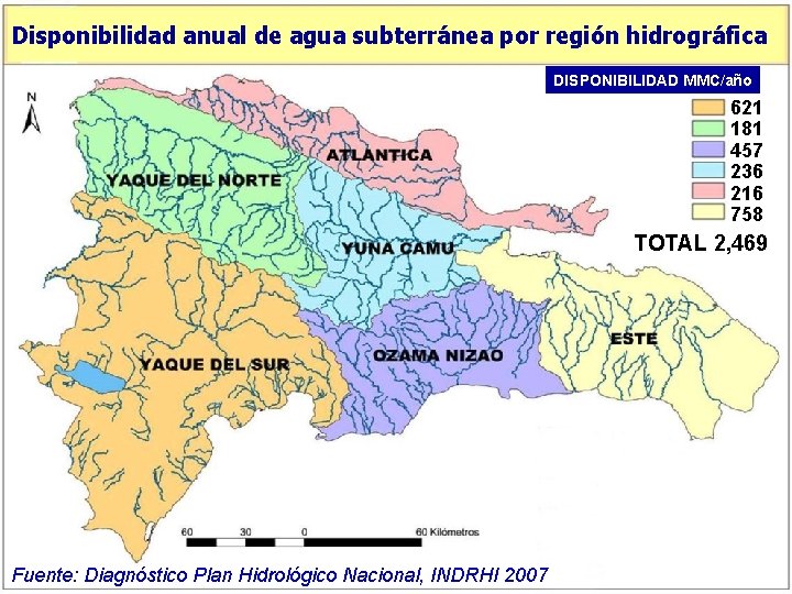 Disponibilidad anual de agua subterránea por región hidrográfica DISPONIBILIDAD MMC/año 621 181 457 236