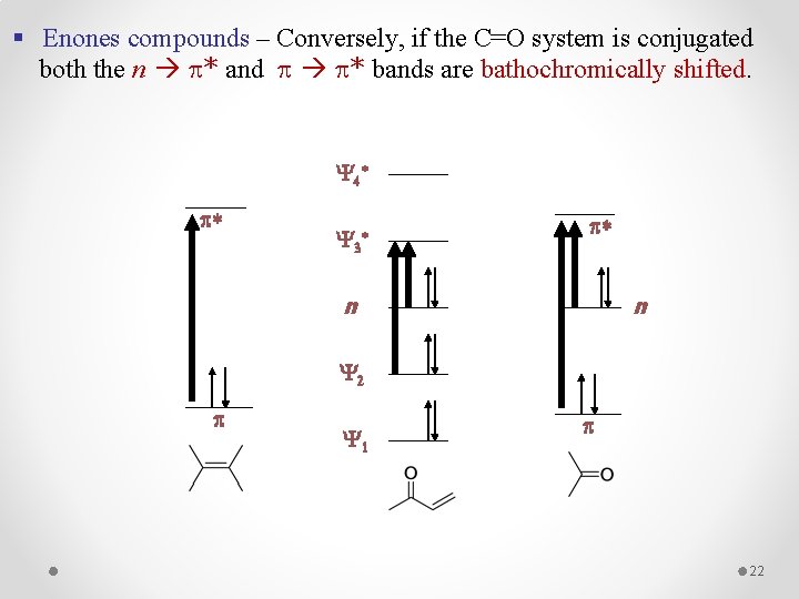 § Enones compounds – Conversely, if the C=O system is conjugated both the n