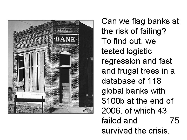 Can we flag banks at the risk of failing? To find out, we tested