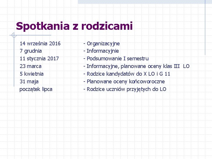 Spotkania z rodzicami 14 września 2016 7 grudnia 11 stycznia 2017 23 marca 5