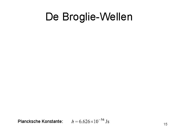 De Broglie-Wellen Plancksche Konstante: 15 