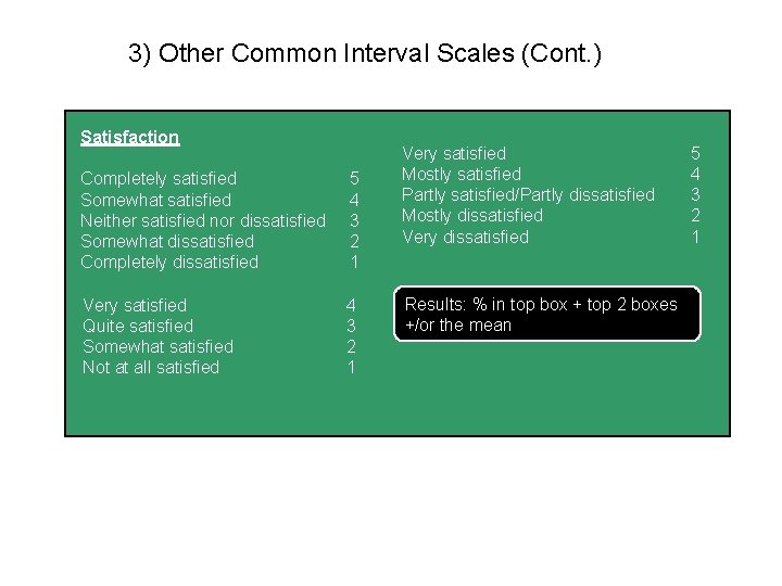 3) Other Common Interval Scales (Cont. ) Satisfaction Completely satisfied Somewhat satisfied Neither satisfied