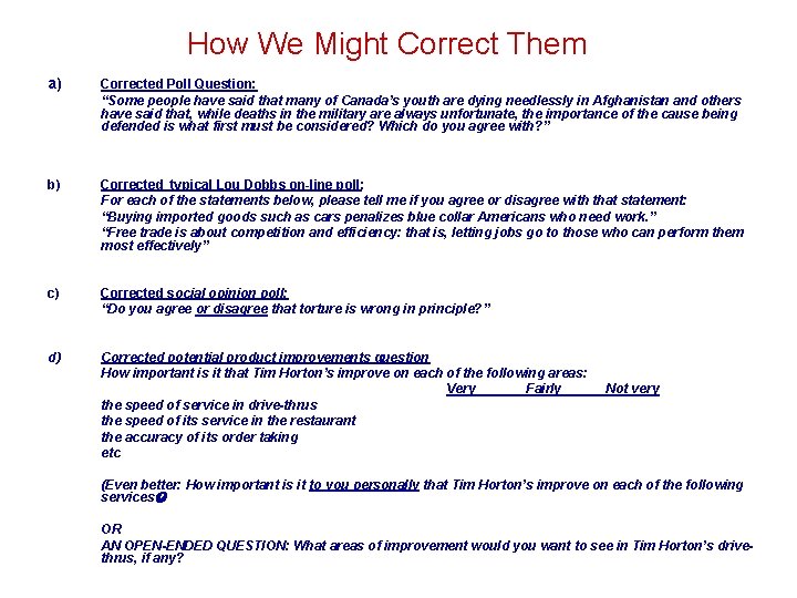 How We Might Correct Them a) Corrected Poll Question: “Some people have said that