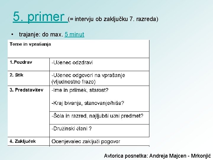 5. primer (= intervju ob zaključku 7. razreda) • trajanje: do max. 5 minut