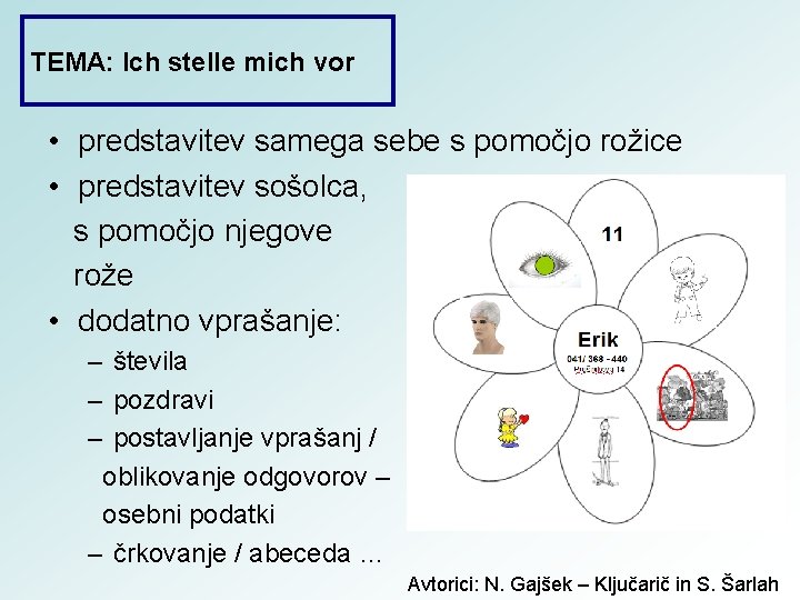 TEMA: Ich stelle mich vor • predstavitev samega sebe s pomočjo rožice • predstavitev