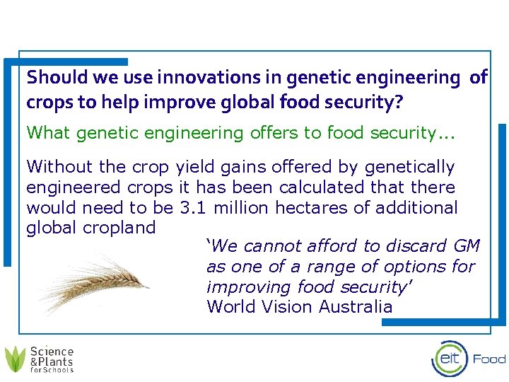 Should we use innovations in genetic engineering of crops to help improve global food