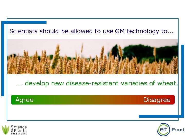 Scientists should be allowed to use GM technology to. . . … develop new