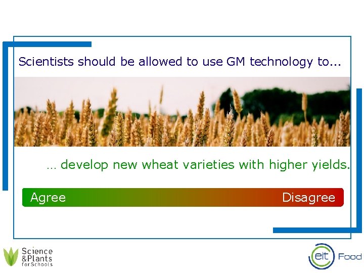 Scientists should be allowed to use GM technology to. . . … develop new