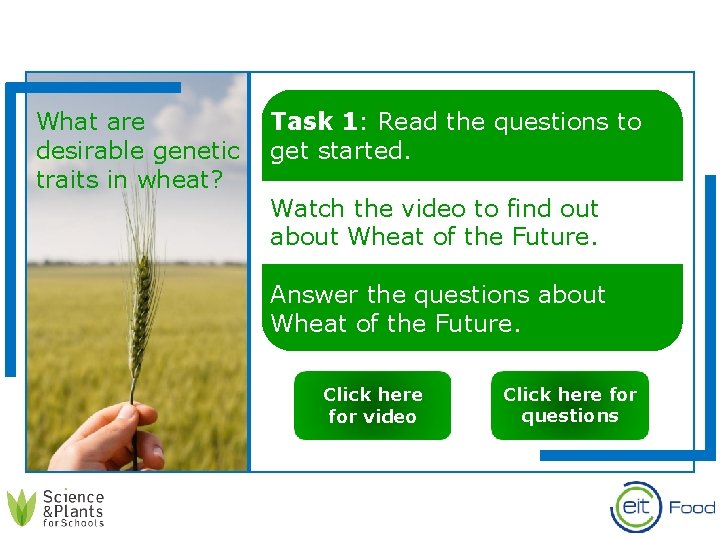 What are Task 1: Read the questions to desirable genetic get started. traits in