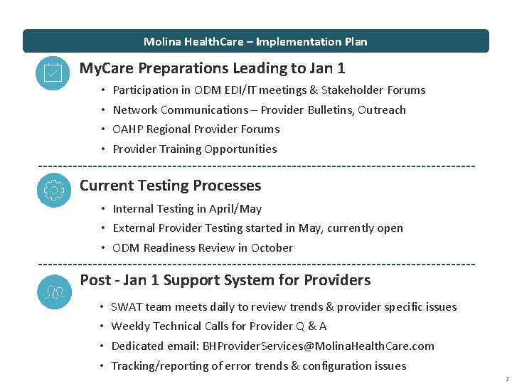Molina Health. Care – Implementation Plan My. Care Preparations Leading to Jan 1 •