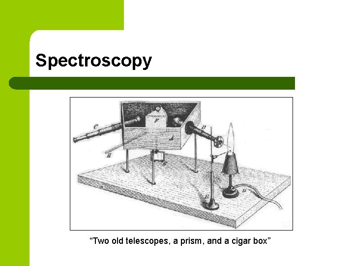 Spectroscopy “Two old telescopes, a prism, and a cigar box” 