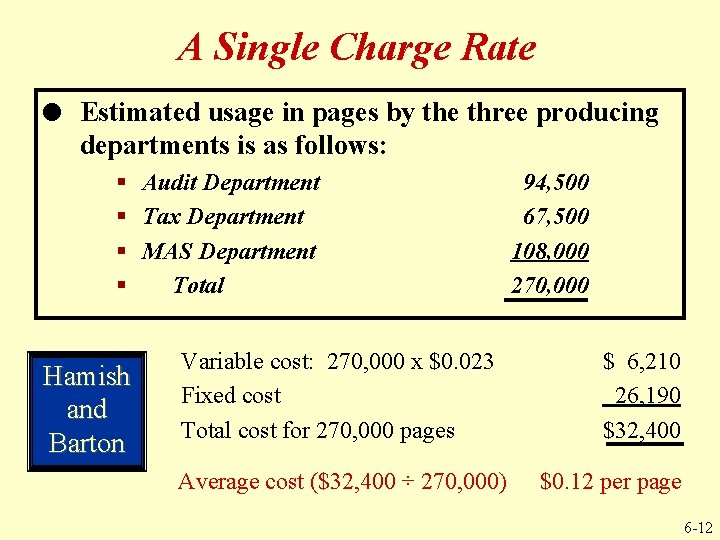 A Single Charge Rate l Estimated usage in pages by the three producing departments