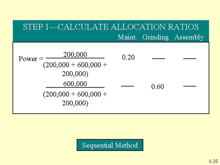 STEP 1—CALCULATE ALLOCATION RATIOS Maint. Grinding Assembly 200, 000 Power = (200, 000 +