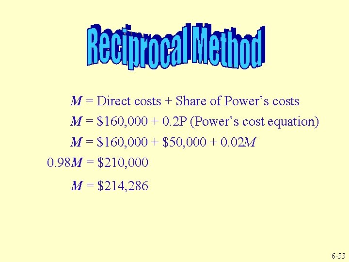 M = Direct costs + Share of Power’s costs M = $160, 000 +