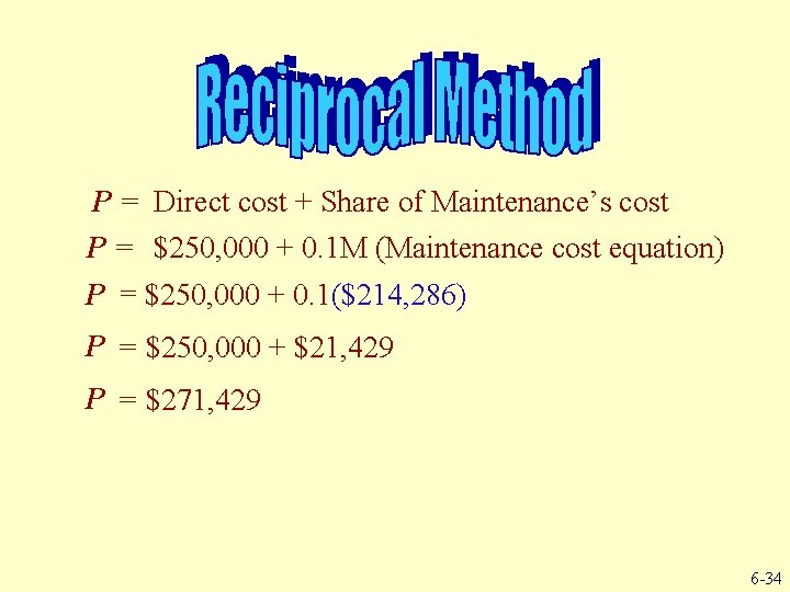 P = Direct cost + Share of Maintenance’s cost P = $250, 000 +