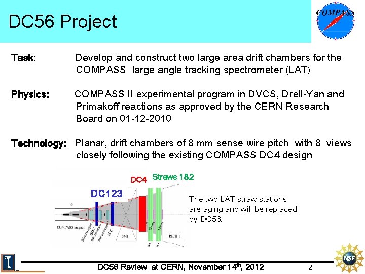 DC 56 Project Task: Develop and construct two large area drift chambers for the