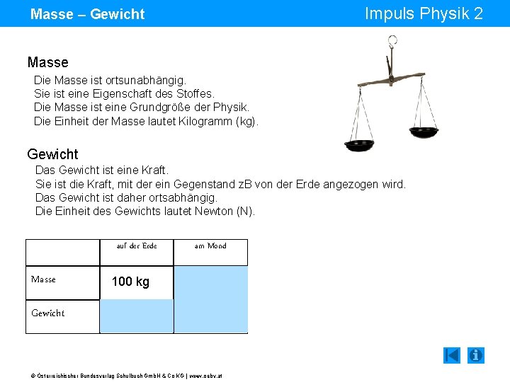 Impuls Physik 2 Masse – Gewicht Masse Die Masse ist ortsunabhängig. Sie ist eine