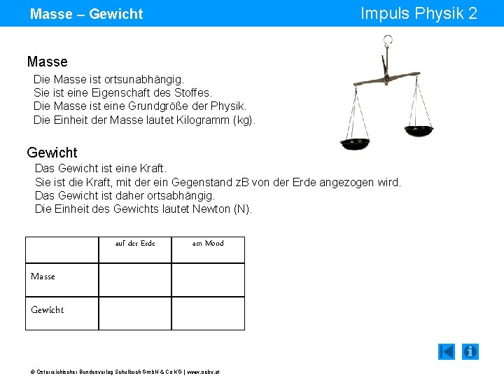 Impuls Physik 2 Masse – Gewicht Masse Die Masse ist ortsunabhängig. Sie ist eine