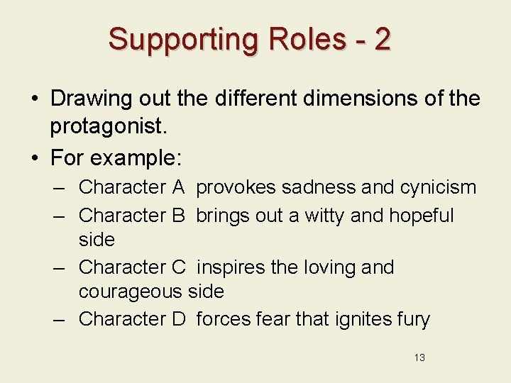 Supporting Roles - 2 • Drawing out the different dimensions of the protagonist. •