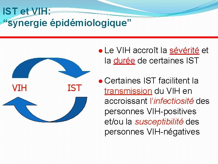 IST et VIH: “synergie épidémiologique” ● Le VIH accroît la sévérité et la durée