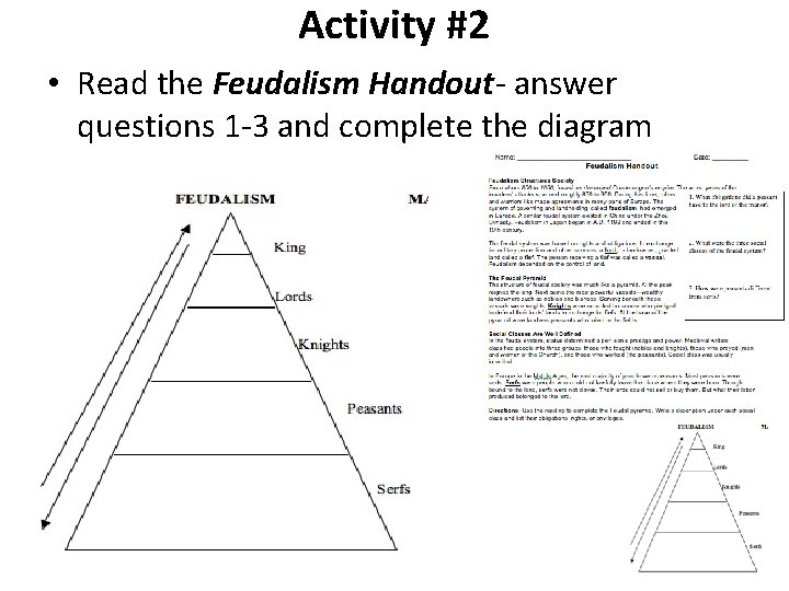 Activity #2 • Read the Feudalism Handout- answer questions 1 -3 and complete the