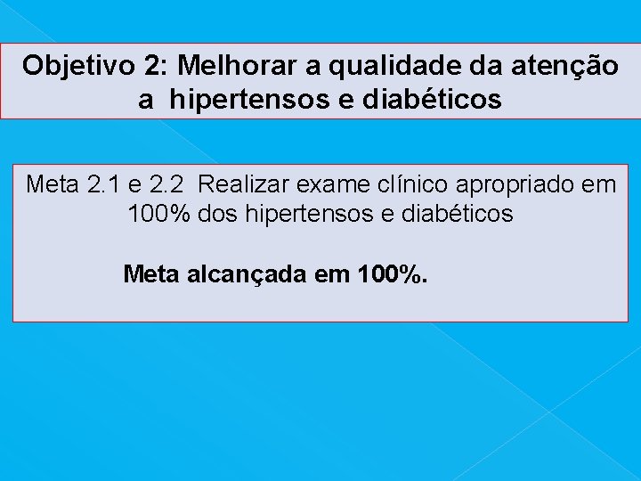 Objetivo 2: Melhorar a qualidade da atenção a hipertensos e diabéticos Meta 2. 1