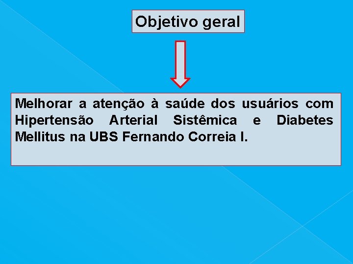 Objetivo geral Melhorar a atenção à saúde dos usuários com Hipertensão Arterial Sistêmica e