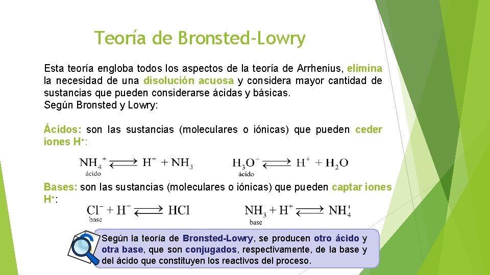 Teoría de Bronsted-Lowry Esta teoría engloba todos los aspectos de la teoría de Arrhenius,