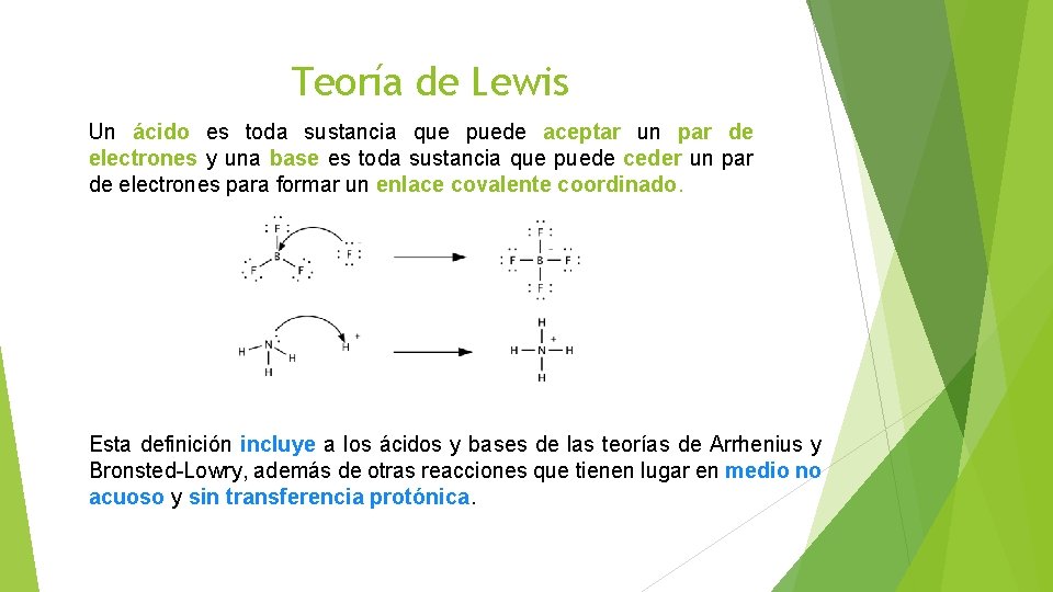 Teoría de Lewis Un ácido es toda sustancia que puede aceptar un par de