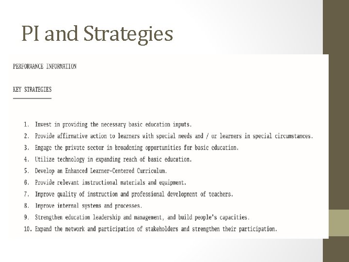 PI and Strategies 