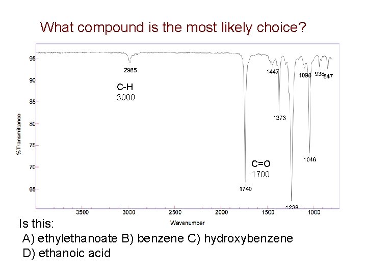 What compound is the most likely choice? C-H 3000 C=O 1700 Is this: A)