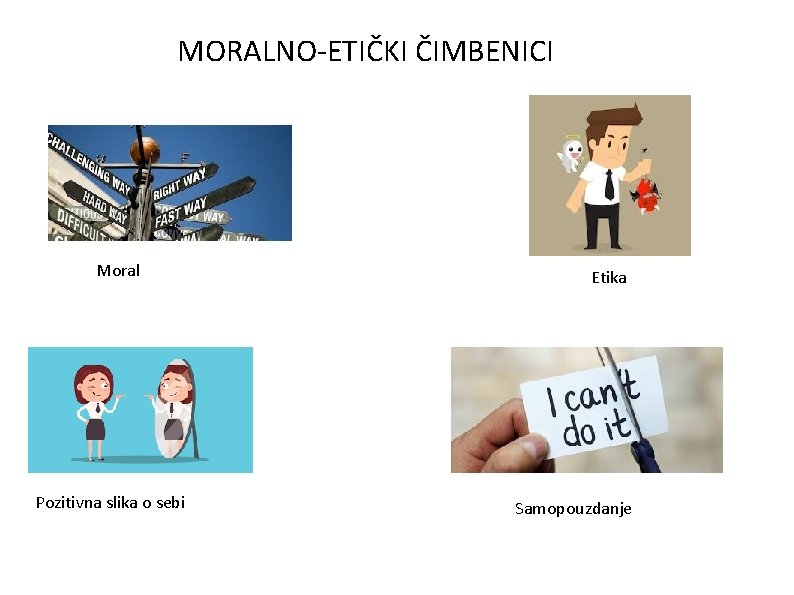 MORALNO-ETIČKI ČIMBENICI Moral Pozitivna slika o sebi Etika Samopouzdanje 