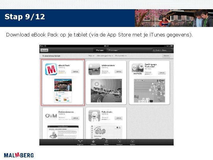 Stap 9/12 Download e. Book Pack op je tablet (via de App Store met