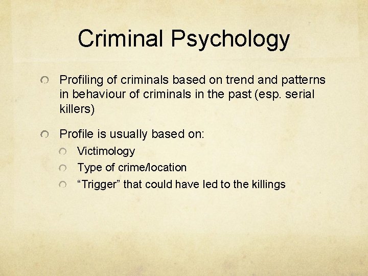 Criminal Psychology Profiling of criminals based on trend and patterns in behaviour of criminals