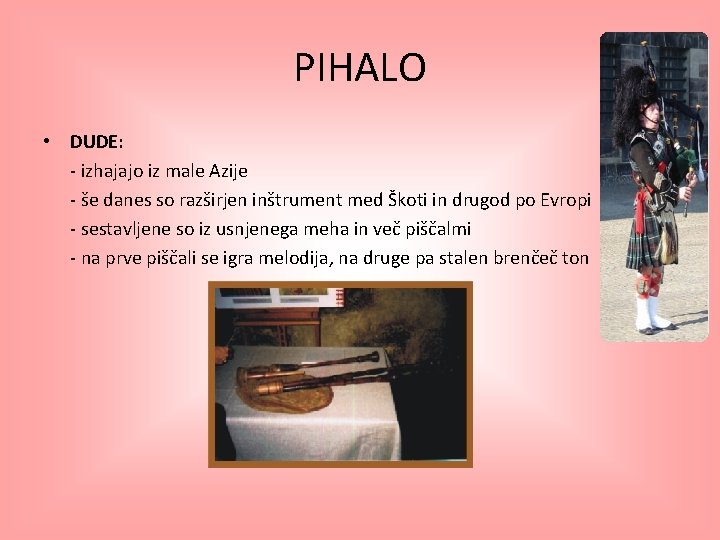 PIHALO • DUDE: - izhajajo iz male Azije - še danes so razširjen inštrument