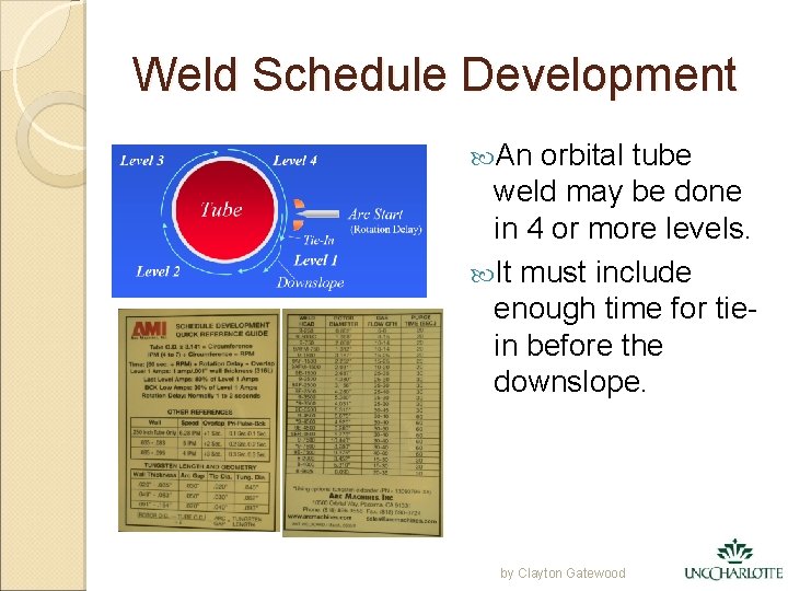 Weld Schedule Development An orbital tube weld may be done in 4 or more