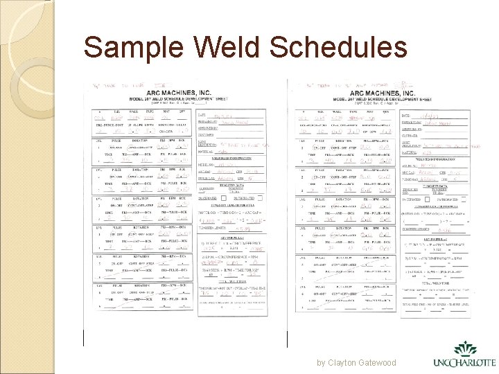 Sample Weld Schedules by Clayton Gatewood 