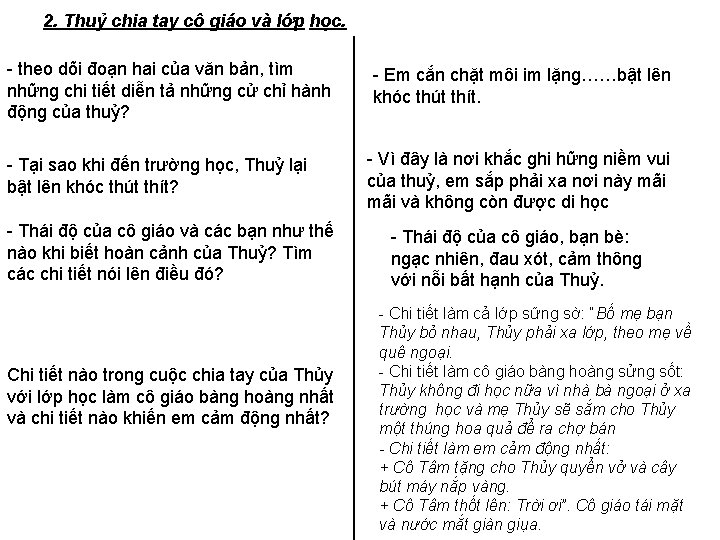 2. Thuỷ chia tay cô giáo và lớp học. theo dõi đoạn hai của