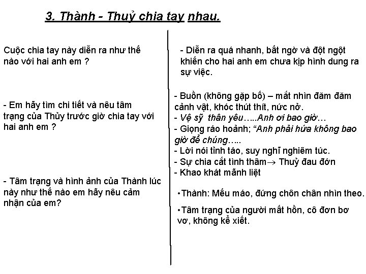 3. Thành - Thuỷ chia tay nhau. Cuộc chia tay này diễn ra như