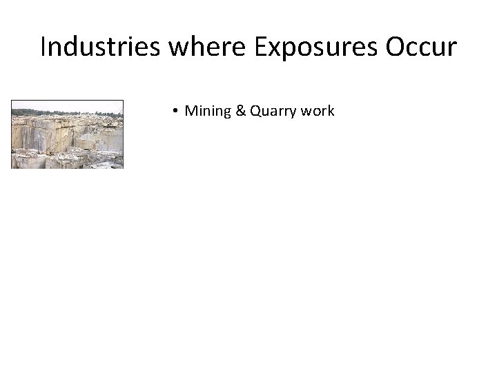 Industries where Exposures Occur • Mining & Quarry work Industries where Exposures Occur • Mining & Quarry work