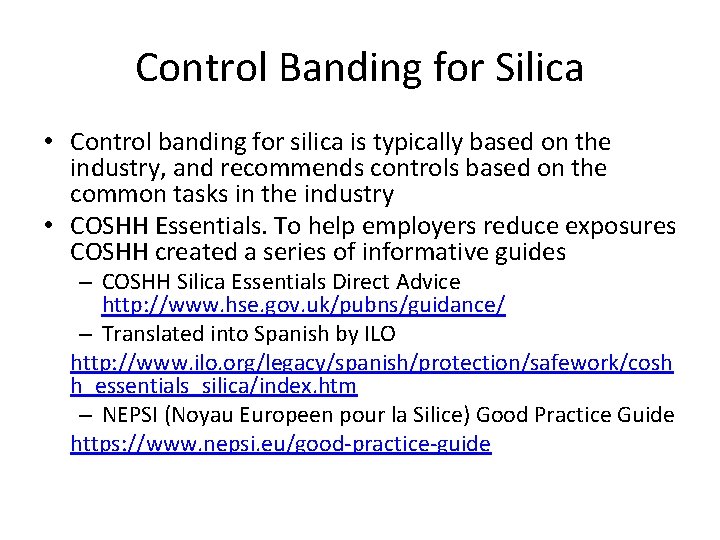 Control Banding for Silica • Control banding for silica is typically based on the Control Banding for Silica • Control banding for silica is typically based on the
