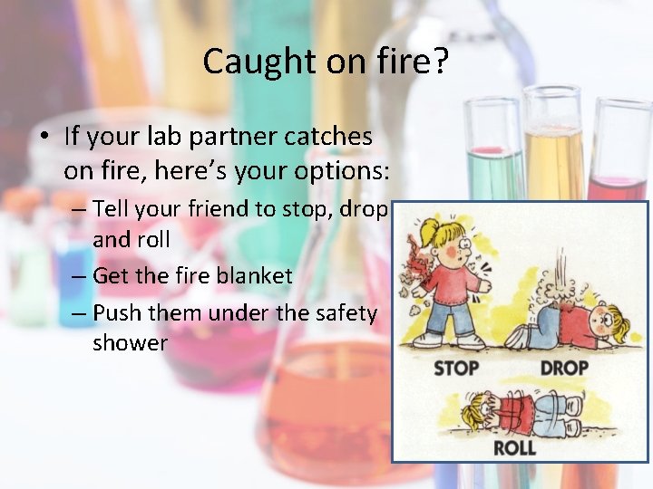 Caught on fire? • If your lab partner catches on fire, here’s your options: