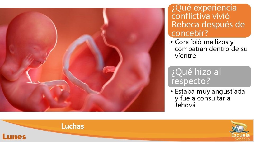 ¿Qué experiencia conflictiva vivió Rebeca después de concebir? • Concibió mellizos y combatían dentro