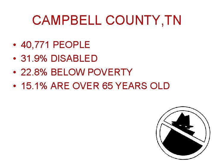 CAMPBELL COUNTY, TN • • 40, 771 PEOPLE 31. 9% DISABLED 22. 8% BELOW