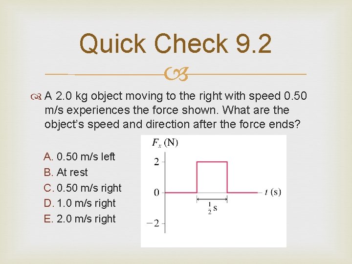 Quick Check 9. 2 A 2. 0 kg object moving to the right with