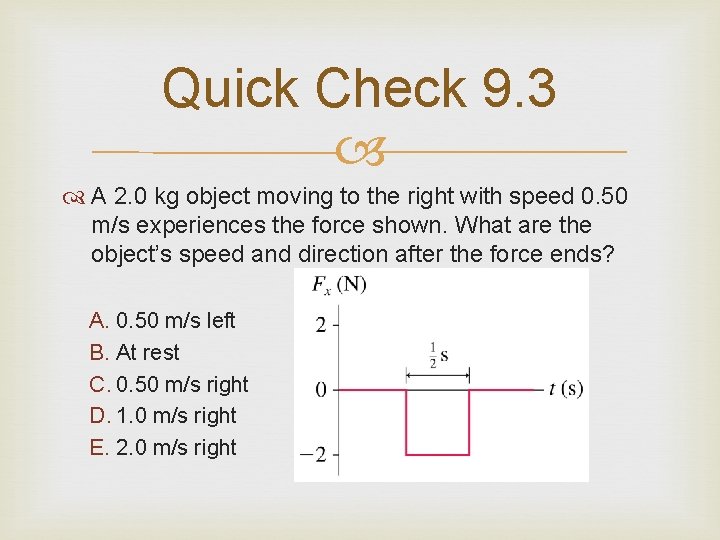 Quick Check 9. 3 A 2. 0 kg object moving to the right with