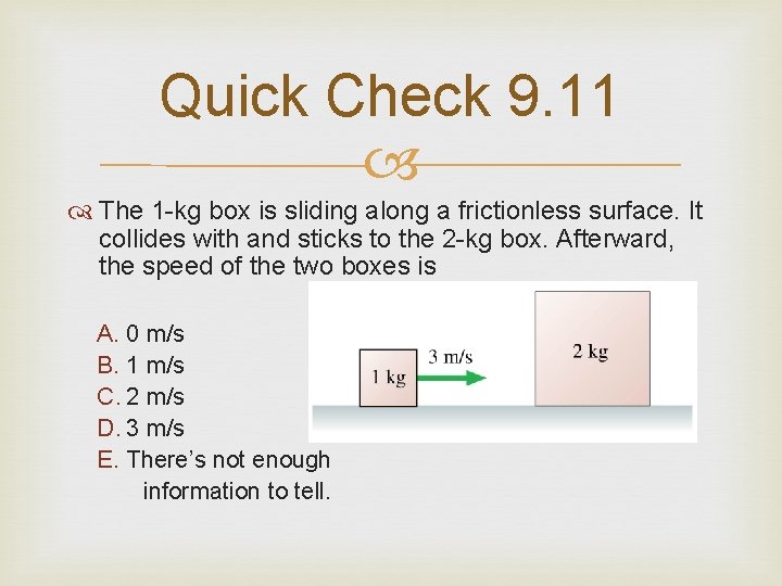 Quick Check 9. 11 The 1 -kg box is sliding along a frictionless surface.